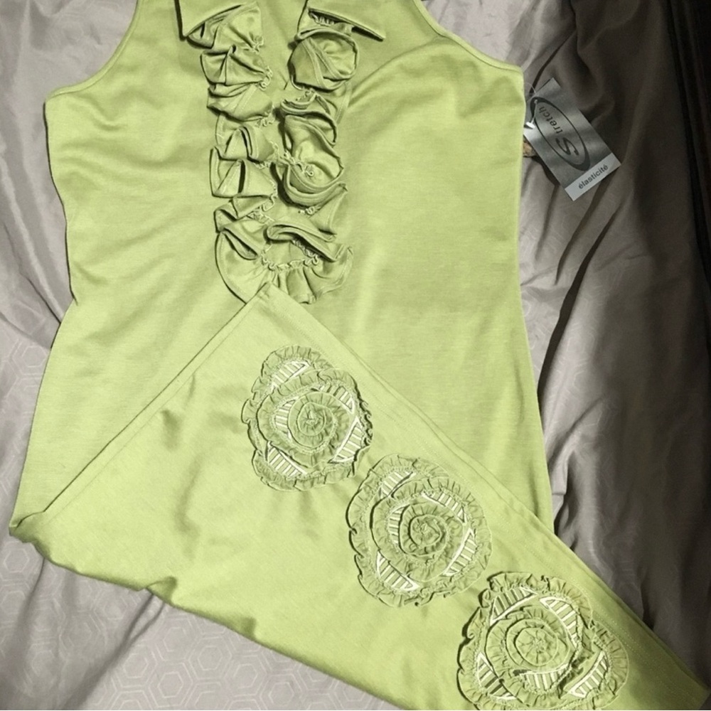 NWT - Samuel Dong Green Sleeveless Mini Dress with Ruffle Detail